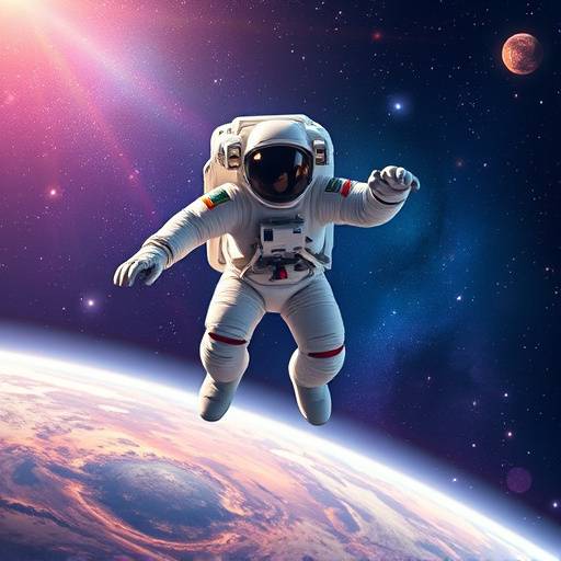 Camiseta com estampa de um astronauta flutuando no espaäo