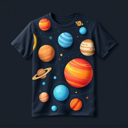 Camiseta com os planetas do sistema solar em um design divertido