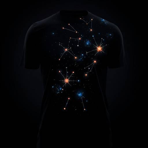 Camiseta preta com estampa de constelaäões brilhantes